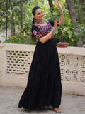 Tremendous Black Kutchi Gamthi Work Rayon Navratri Special Gown