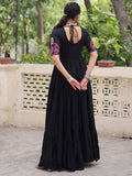 Tremendous Black Kutchi Gamthi Work Rayon Navratri Special Gown