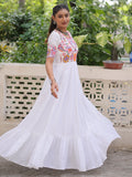 Glorious White Kutchi Gamthi Work Rayon Navratri Wear Gown