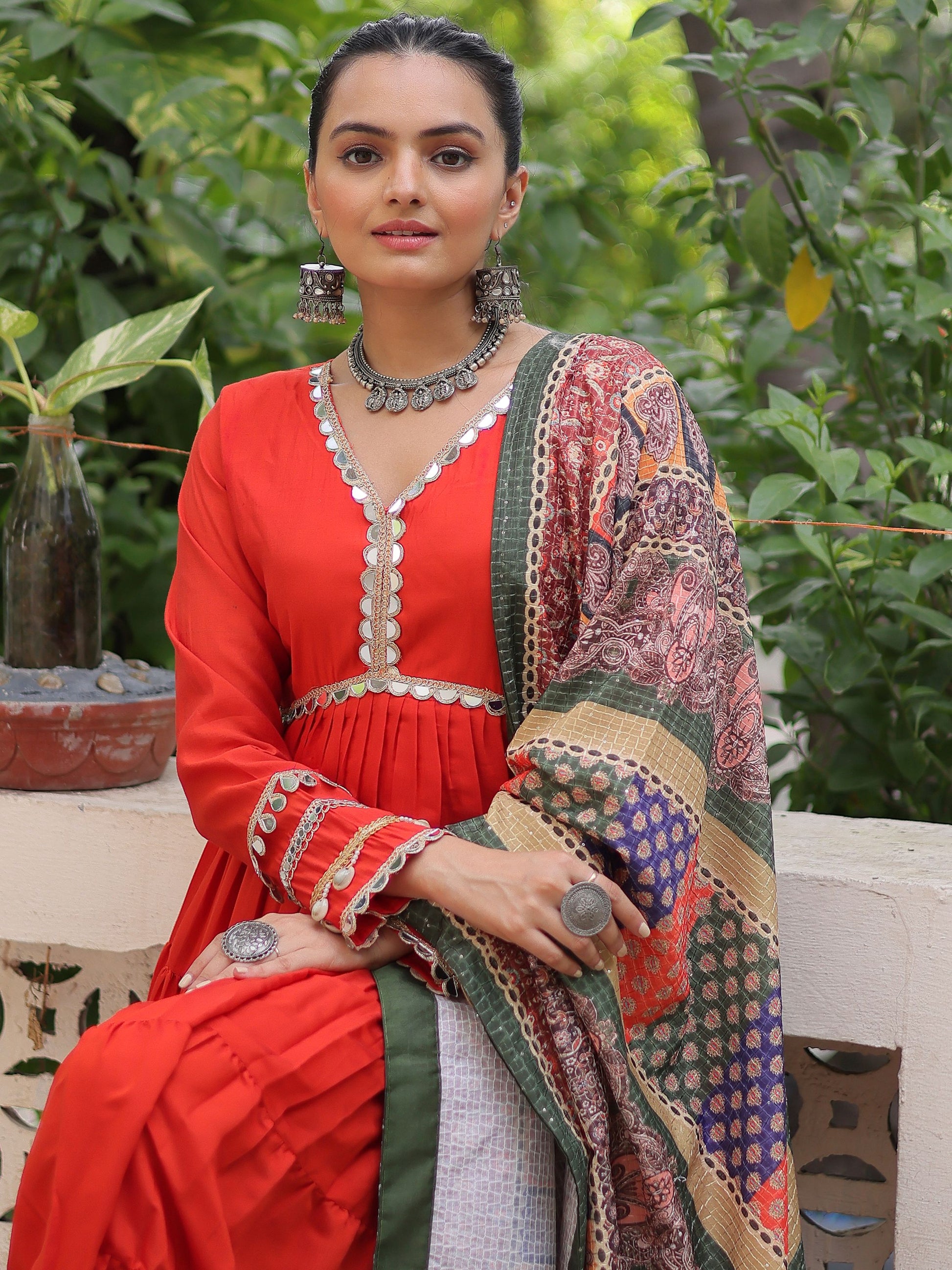 Phenomenal Orange Lace Work Roman Silk Traditional Gown With Dupatta