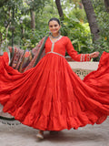 Phenomenal Orange Lace Work Roman Silk Traditional Gown With Dupatta