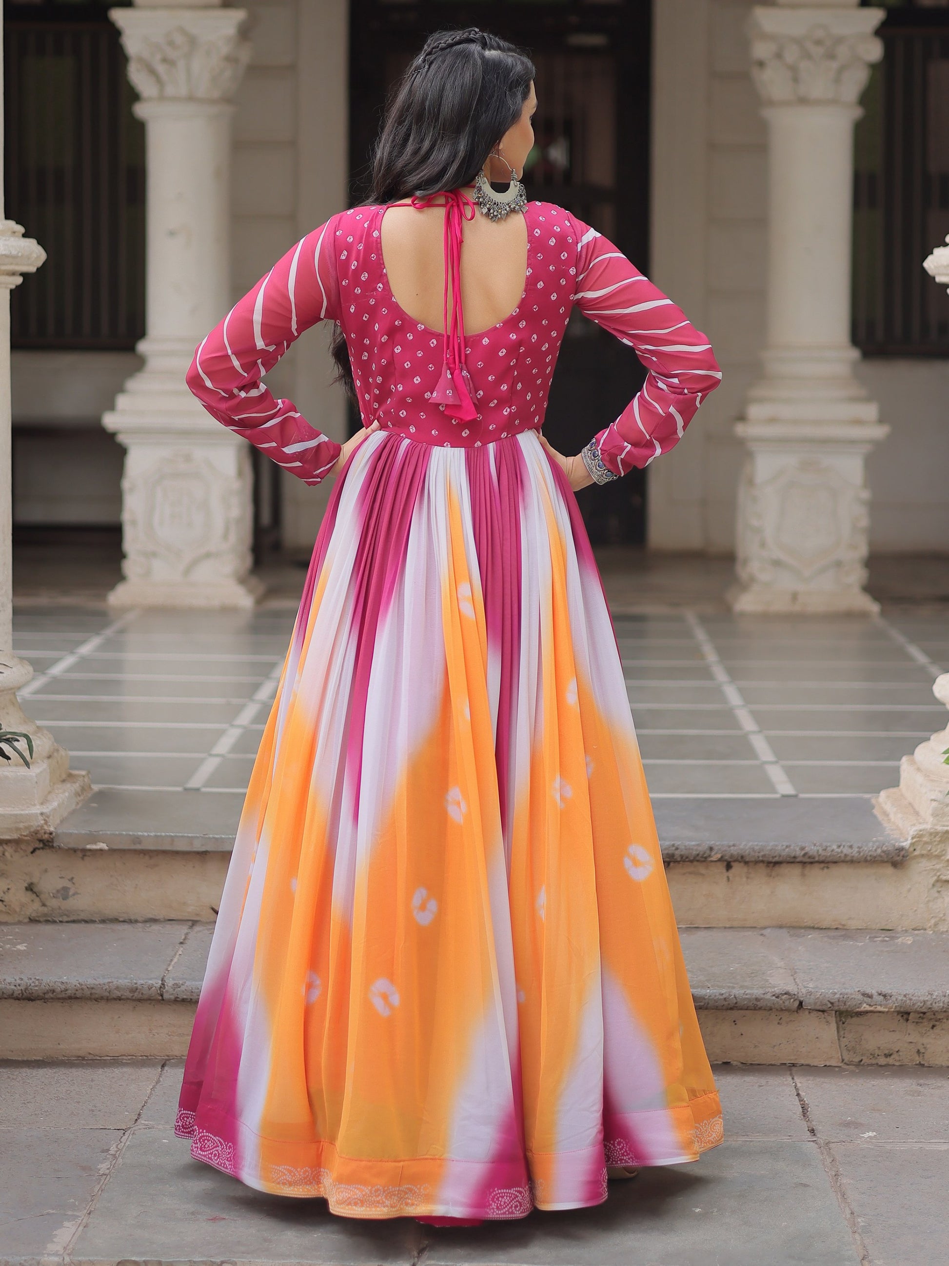 Charming Orange Gamthi Embroidery Georgette Navratri Special Gown