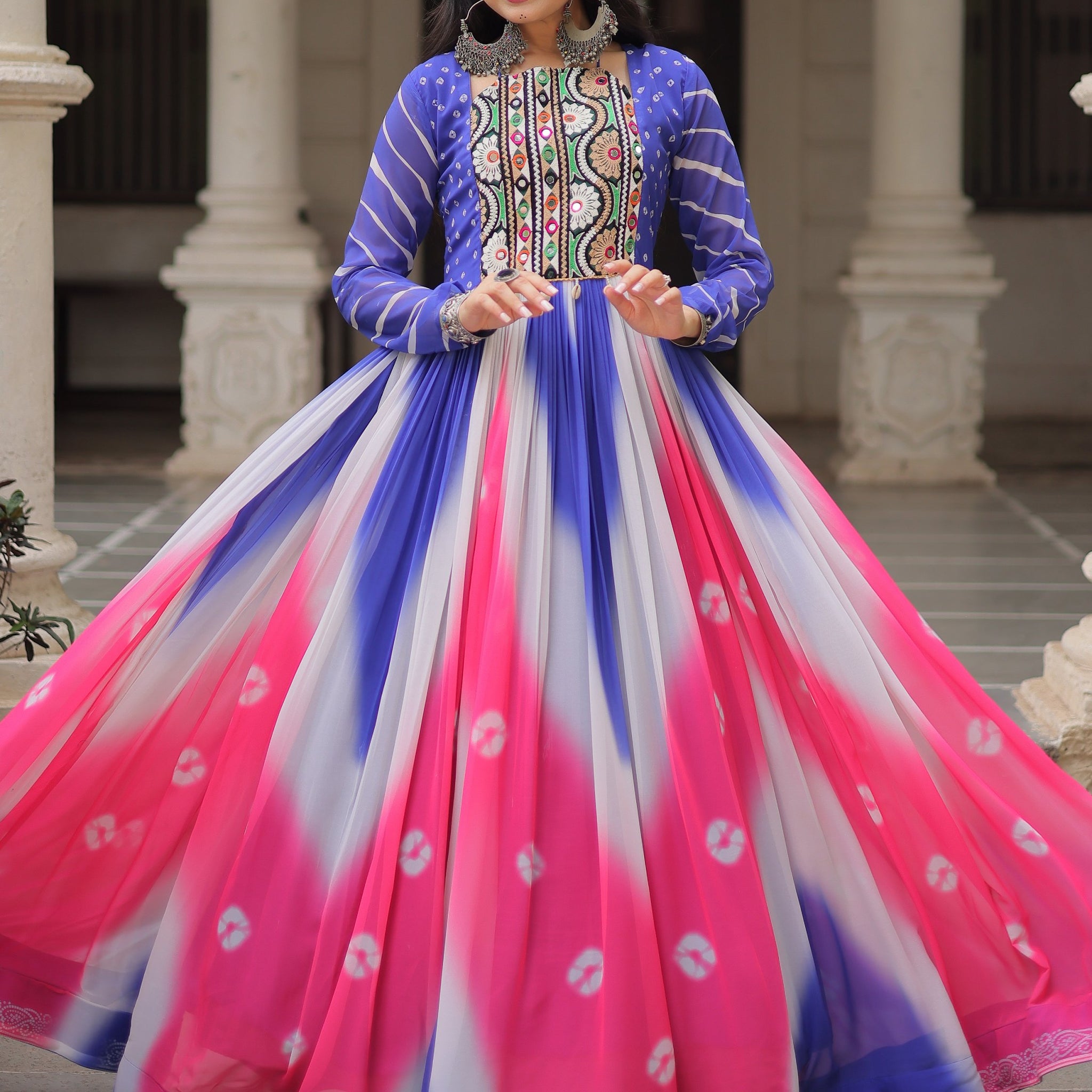 Magnificent Blue Bandhej Print Georgette Traditional Gown