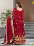 Fantastic Maroon Zari Work Georgette Wedding Wear Gown With Dupatta