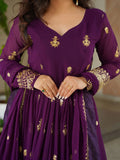 Dazzling Purple Sequins Georgette Function Wear Gown With Dupatta
