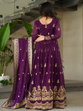 Dazzling Purple Sequins Georgette Function Wear Gown With Dupatta