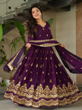 Dazzling Purple Sequins Georgette Function Wear Gown With Dupatta