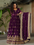 Dazzling Purple Sequins Georgette Function Wear Gown With Dupatta