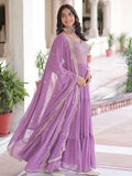 Great Lavender Zari Embroidery Georgette Event Wear Gown With Dupatta