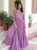 Great Lavender Zari Embroidery Georgette Event Wear Gown With Dupatta