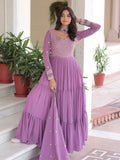 Great Lavender Zari Embroidery Georgette Event Wear Gown With Dupatta