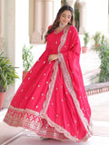 Awesome Pink Sequins Embroidery Silk Engagement Wear Gown With Dupatta