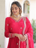 Awesome Pink Sequins Embroidery Silk Engagement Wear Gown With Dupatta