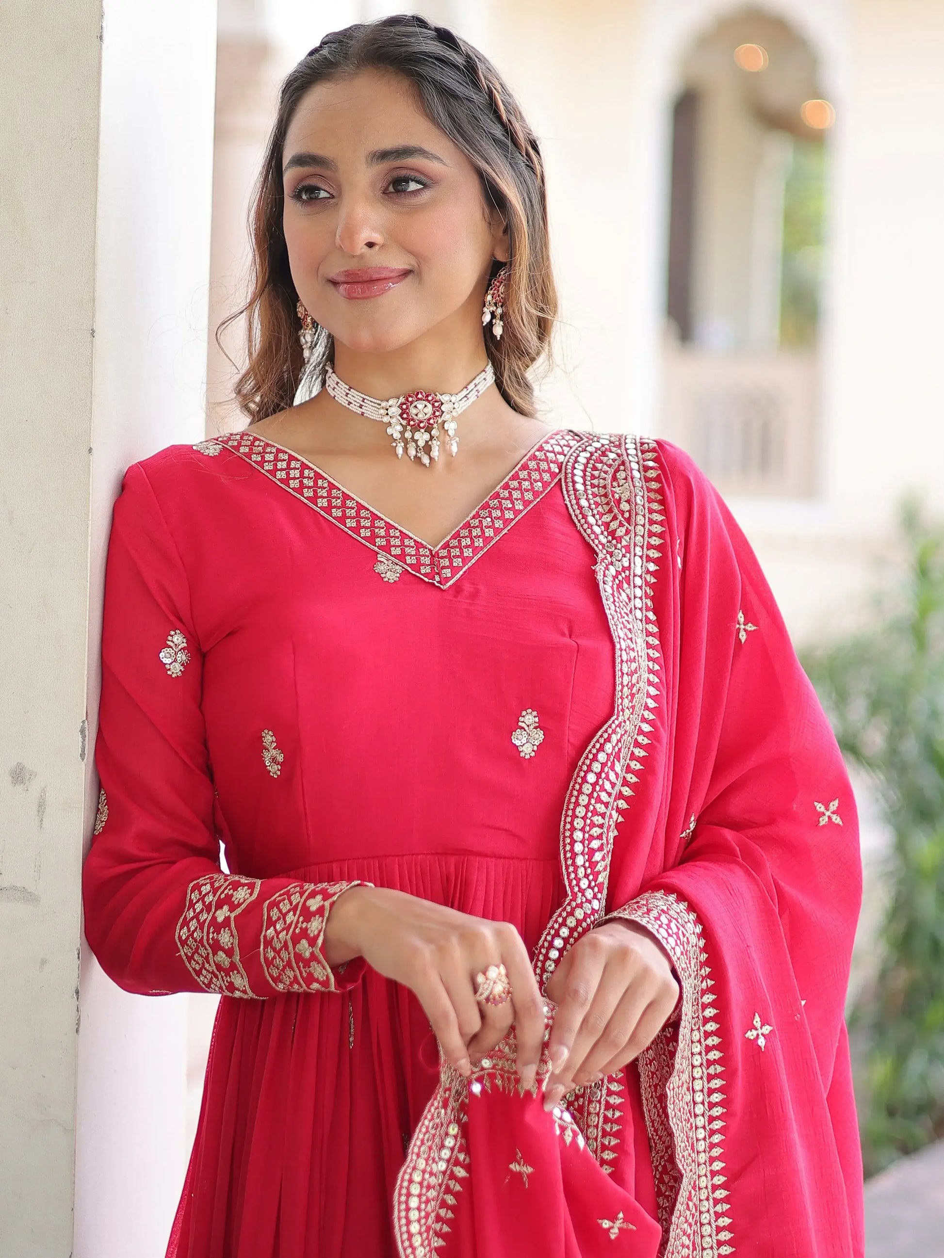 Awesome Pink Sequins Embroidery Silk Engagement Wear Gown With Dupatta