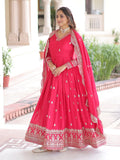 Awesome Pink Sequins Embroidery Silk Engagement Wear Gown With Dupatta
