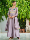 Classy Mauve Multi Thread Work Silk Traditional Gown With Dupatta