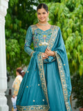 Adorable Sky Blue Sequins Silk Wedding Wear Gown With Dupatta