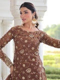 Marvelous Brown Embroidered Organza Festive Wear Palazzo Suit With Dupatta