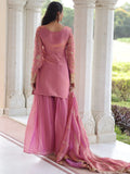 Delightful Pink Sequins Organza Wedding Wear Palazzo Suit With Dupatta