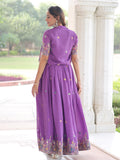 Splendid Purple Zari Embroidery Silk Festive Wear Gown With Jacket