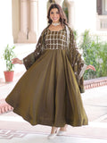 Classic Mehendi Green Sequins Silk Marriage Wear Gown With Dupatta