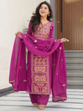 Charming Purple Zari Work Chinon Evening Wear Salwar With Dupatta