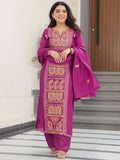 Charming Purple Zari Work Chinon Evening Wear Salwar With Dupatta