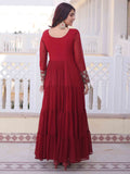 Incredible Maroon Zari Embroidered Georgette Festival Wear Gown