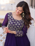 Sparkling Purple Zari Embroidered Georgette Event Wear Gown