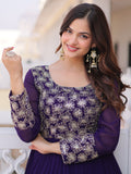 Sparkling Purple Zari Embroidered Georgette Event Wear Gown