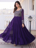 Sparkling Purple Zari Embroidered Georgette Event Wear Gown