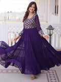 Sparkling Purple Zari Embroidered Georgette Event Wear Gown
