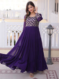 Sparkling Purple Zari Embroidered Georgette Event Wear Gown
