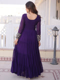 Sparkling Purple Zari Embroidered Georgette Event Wear Gown