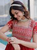 Incredible Red Beads Work Silk Engagement Wear Gown