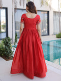 Incredible Red Beads Work Silk Engagement Wear Gown
