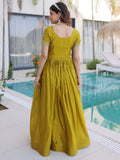 Precious Olive Green Sequins Silk Festival Wear Gown