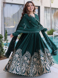 Spectacular Bottle Green Sequins Crushed Traditional Gown With Dupatta