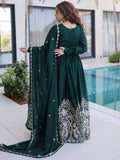 Spectacular Bottle Green Sequins Crushed Traditional Gown With Dupatta