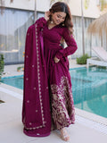 Beautiful Wine Thread Work Crushed Festival Wear Gown With Dupatta
