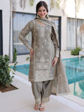 Sparkling Gray Sequins Work Festive Wear Pant Suit With Dupatta