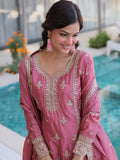 Pretty Pink Thread Embroidery Wedding Wear Pant Suit With Dupatta
