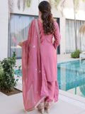 Pretty Pink Thread Embroidery Wedding Wear Pant Suit With Dupatta