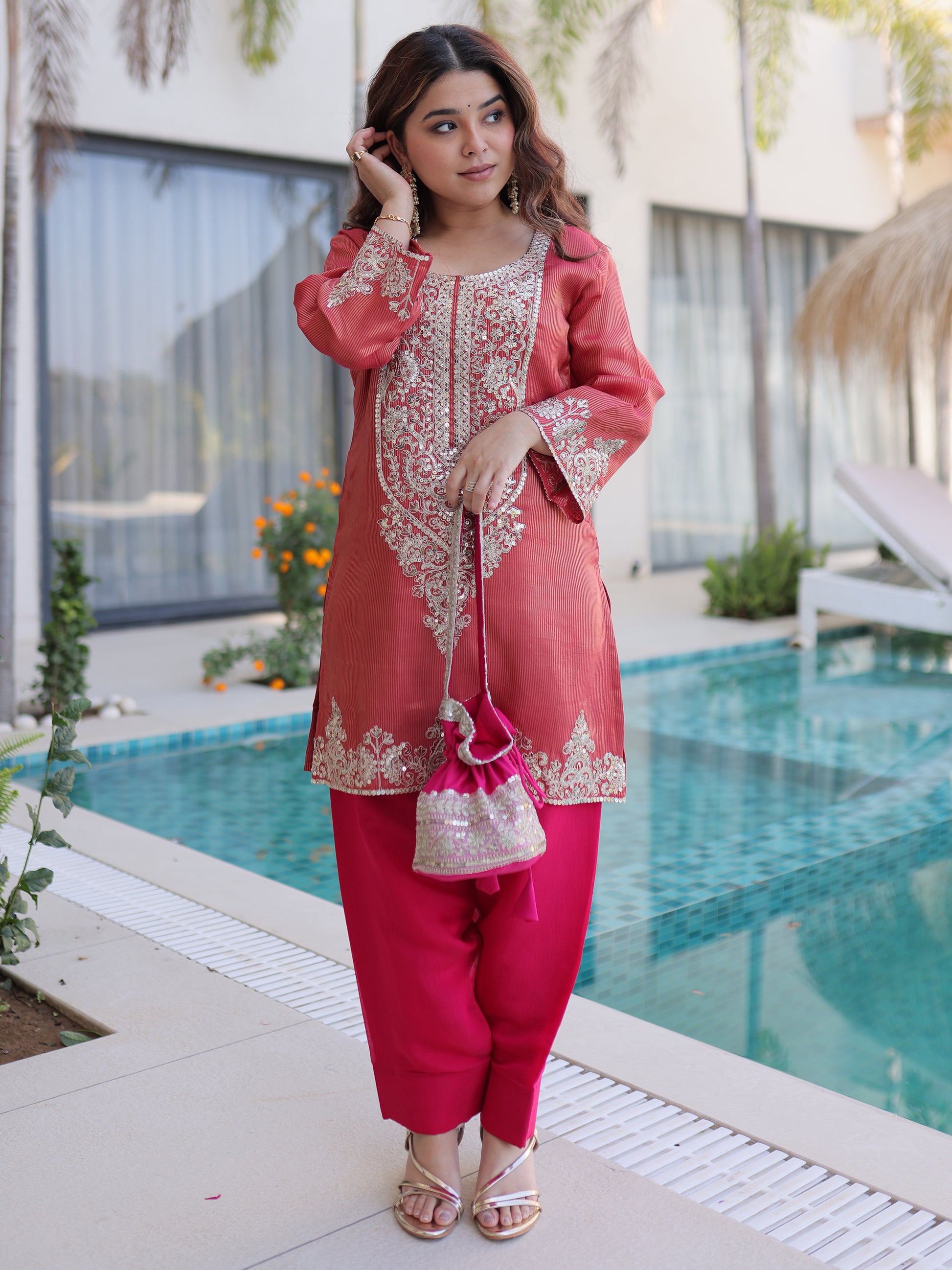 Attractive Red Sequins Viscose Festival Wear Salwar Kameez