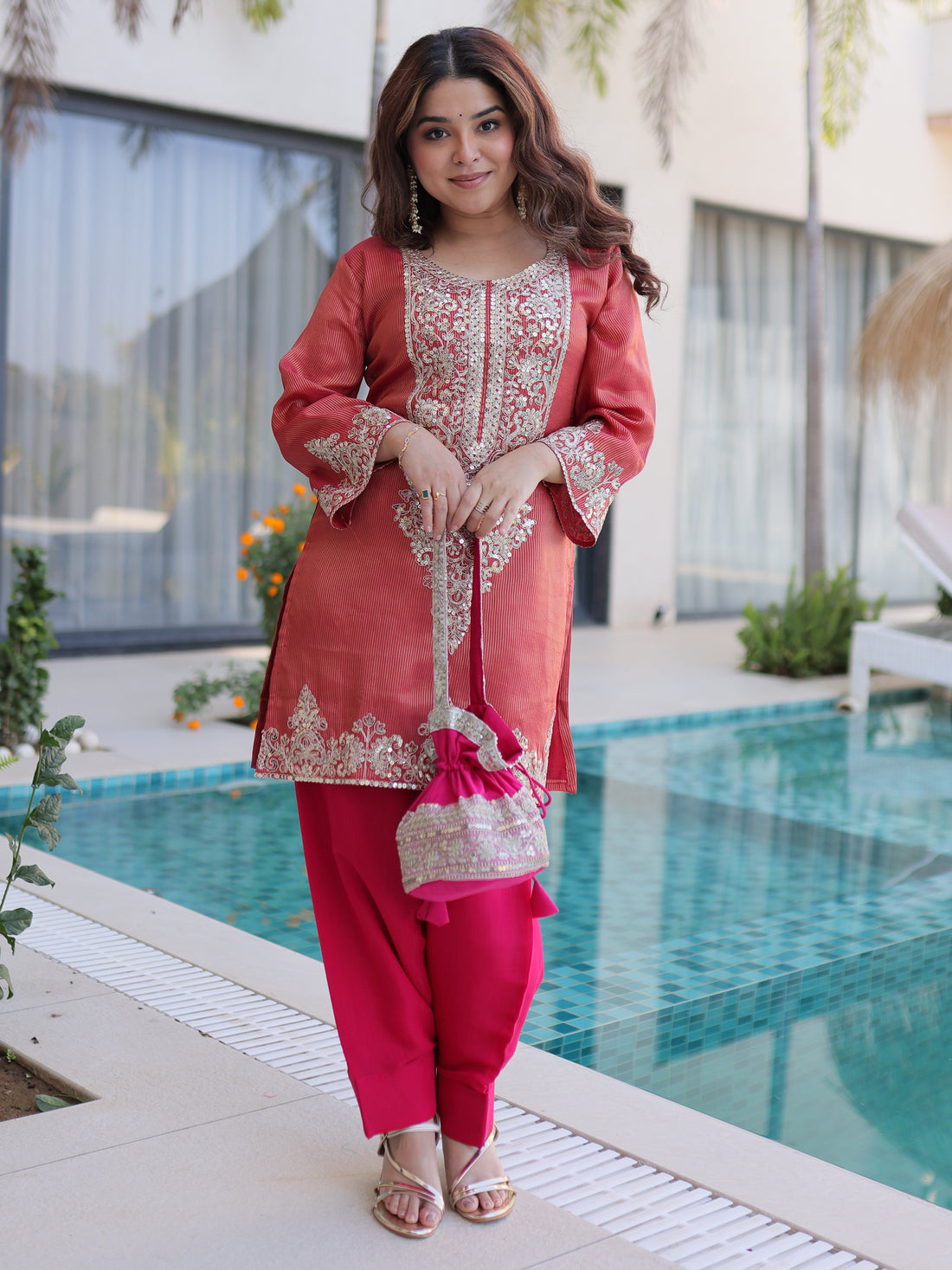 Attractive Red Sequins Viscose Festival Wear Salwar Kameez