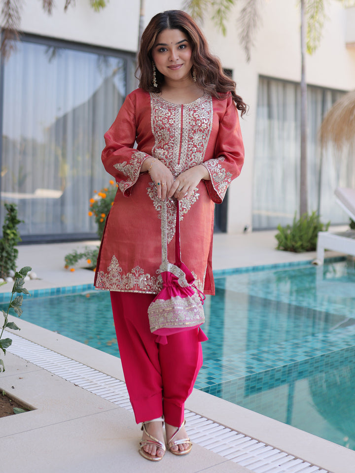 Attractive Red Sequins Viscose Festival Wear Salwar Kameez