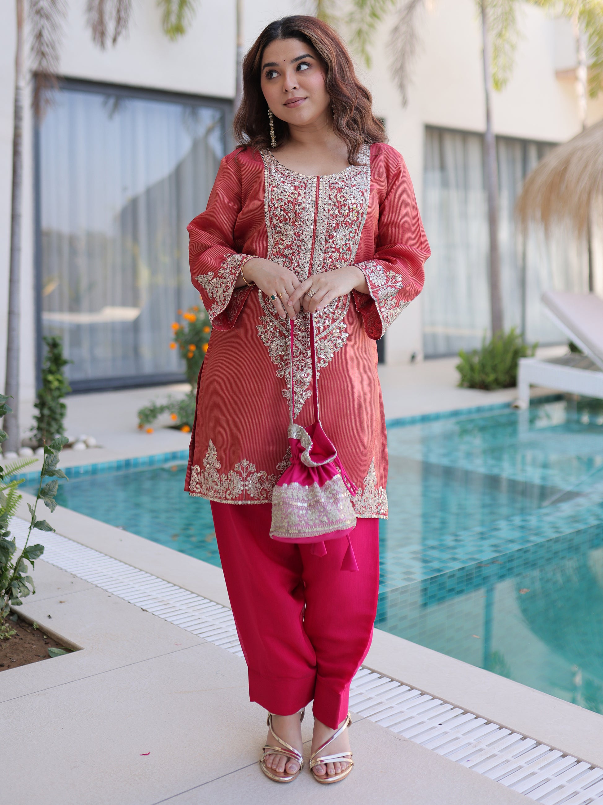 Attractive Red Sequins Viscose Festival Wear Salwar Kameez