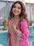 Wonderful Pink Zari Embroidered Viscose Event Wear Salwar Kameez