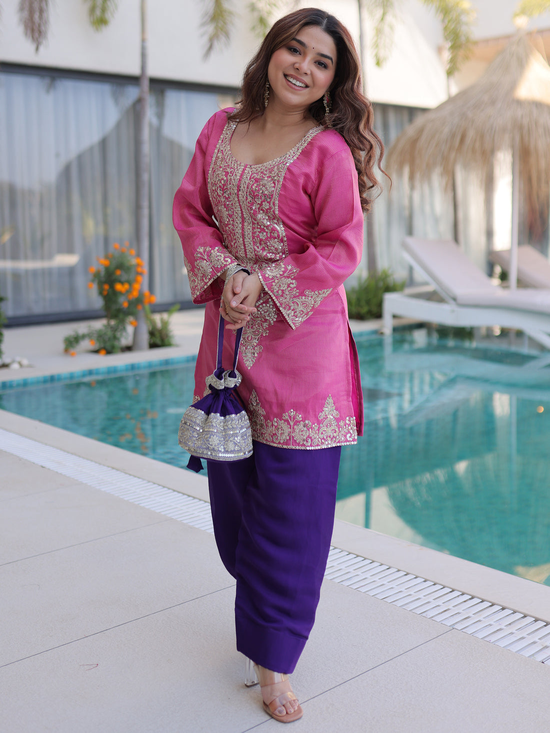 Wonderful Pink Zari Embroidered Viscose Event Wear Salwar Kameez