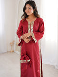 Stunning Red Mirror Work Crepe Festival Wear Kurti Suit With Batwa
